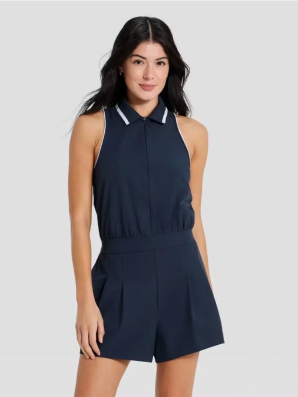 Women's Sleeveless Knit Pleated Romper - All In Motion Navy Blue XL